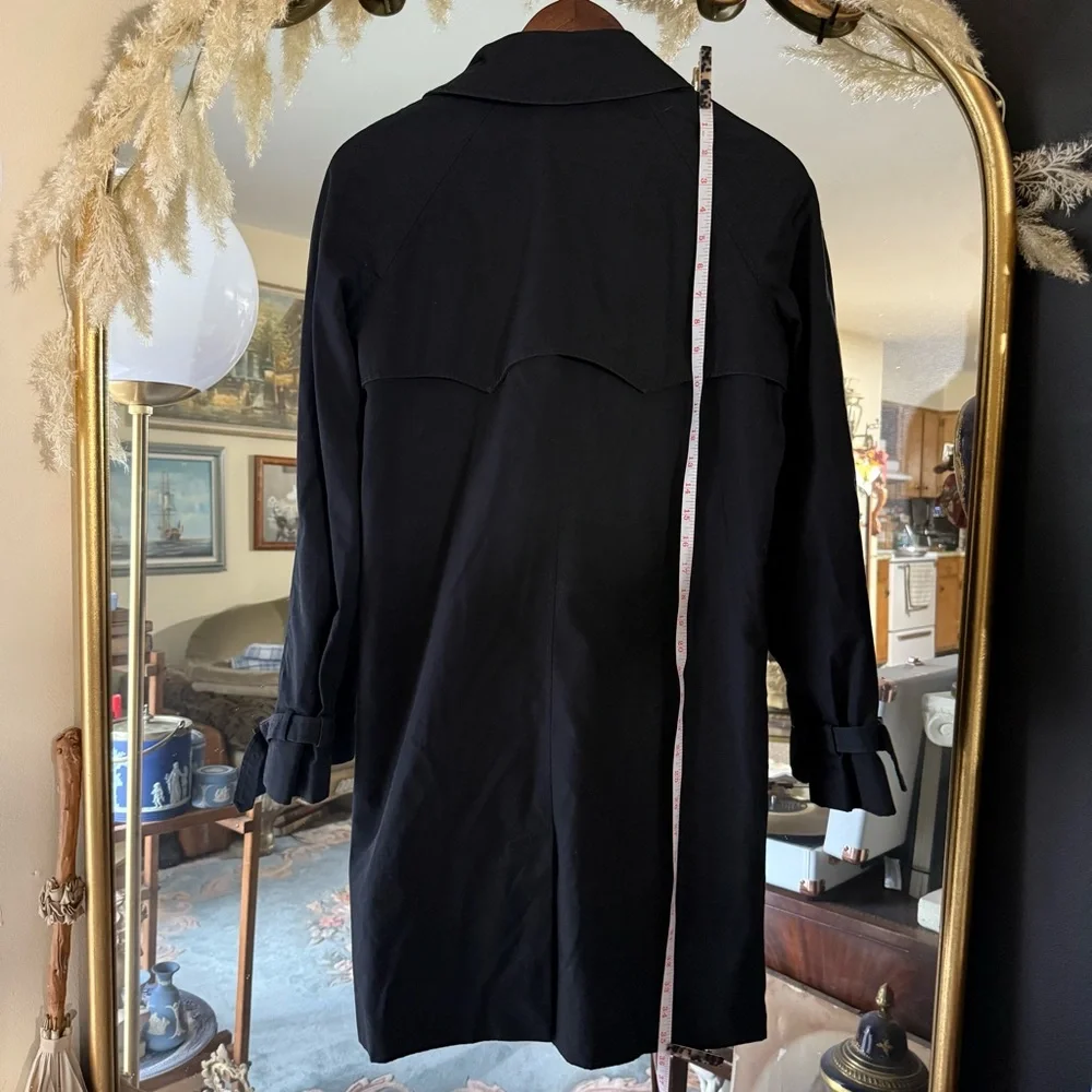 American Living Long Black Trench Coat with Collar & Back Storm Flap Vintage - Picture 15 of 16